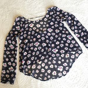 NWT Navy blue and Pink sheer long sleeve blouse